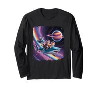 Rainbow Galaxy Cat montando tiburones en el espacio Ciencia ficción Space Planet Manga Larga
