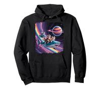 Rainbow Galaxy Cat montando tiburones en el espacio Ciencia ficción Space Planet Sudadera con Capucha