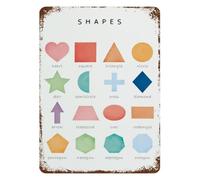 Rainbow Geometric Shapes Educational Metal Tin Sign Vintage Style Math Poster for Preschool Kindergarten Classroom Wall Art Decor 8 X 12 in