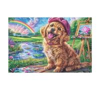 Rainbow Golden Retriever en el Arroyo Rompecabezas 1000 Piezas Cartón Grueso para Coleccionistas Eventos Team Building Ocio En Casa Regalo Fin De Año Mejor Valorado 1000 PCS