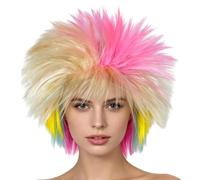 Rainbow Gradient Wig Straight Synthetic Colorful Punk Costume Hair | Vibrant Multicolor Hairpiece for Parties Cosplay Festivals Pride Events Stage Performances and Creative Dress Up