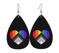 Rainbow Heart Lgbt Gay Lesbian Bisexual Pride Pendientes de cuero para mujer Faux Leathe Pendientes de gota de agua Vintage Ligero Pendientes colgantes Joyas para mujer