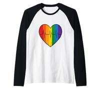 Rainbow Heart Pulse Beat Life Love Queer Community Unity Camiseta Manga Raglan