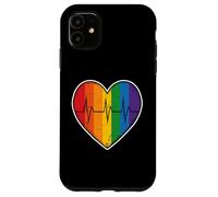 Rainbow Heart Pulse Beat Life Love Queer Community Unity Carcasa para iPhone 11