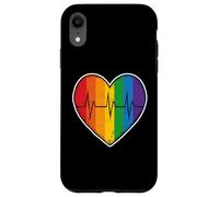 Rainbow Heart Pulse Beat Life Love Queer Community Unity Carcasa para iPhone XR