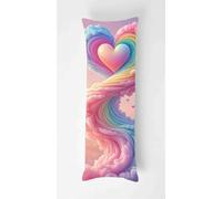 Rainbow Hearts Body Pillow Case Cover 60x180cm, Long Backrest Cushion Pillow Protector with Zipper, Decorative Bedding Pillowcase, Soft Body Pillow Cover for Couch Bedroom Clouds
