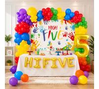 Rainbow Hi Five - Decoración para fiesta de cumpleaños de 5º cumpleaños, decoración de fondo de cinco cumpleaños, suministros para fiesta de cumpleaños de cinco años