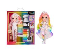 Rainbow High Colour & Create Muñeca Fashion DIY - Ojos azules, pelo liso, top y zapatos extra, rotuladores lavables arcoiris - Colorea, crea, juega, aclara y repite - Para niños