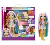 RAINBOW HIGH Estudio de Pelo de Amaya - Muñeca de Moda y Kit capilar | Tiza degradada, crema con purpurina, melena extralarga, tinte lavable, muñeca totalmente articulada con accesorios, +4 años