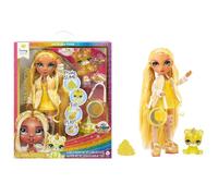 Rainbow High Sunny - Muñeca rubia brillante de 28 cm, color amarillo con purpurina, para mascotas mágicas YETI