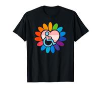 Rainbow LGBTQ Pride Disabled Wheelchair Heart Flower Petals Camiseta