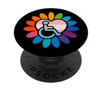 Rainbow LGBTQ Pride Disabled Wheelchair Heart Flower Petals PopSockets PopGrip Adhesivo