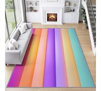 Rainbow Lines Alfombra de área 240 x 300 cm, natural, fácil cuidado, antideslizante, suave, abstracta, lavable, para salón, dormitorio, cocina, recibidor