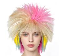 Rainbow Mullet Wig - Multi Colored LGBT Punk Gradient Hair | Rockstar Hair Mullet Costume para Halloween, fiesta de cosplay, día del orgullo, Carnival, Casa Haunted House, Festival