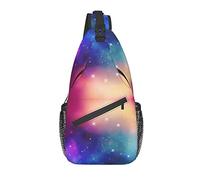 Rainbow Nebula Glitter Print Sling Mochila Crossbody Chest Bag Daypack para Senderismo Viajes