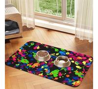 Rainbow of Neon Paint Splatters,Waterproof Pet Feeding Mat,PU Leather Placemats for Cat Dog Water Bowl,Food Mats,40x60cm