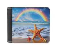 Rainbow Over The Sea Clouds and Beach Starfish - Cartera plegable delgada para hombre