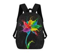 Rainbow Paint Flower on Black Background Mochilas Impresas En 3D Para Niños, Mochila Escolar, Mochila Informal Para Exteriores, Mochila Informal De Moda Para Niños, Lindas Bolsas De Viaje 17inch