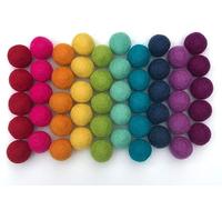 Rainbow Party - 100% Handmade Wool Felt Pom Poms - (50) Pure New Zealand Wool Felt Balls - DIY Pompoms - 0.8-1.0" Size - Drawstring Muslin Bag