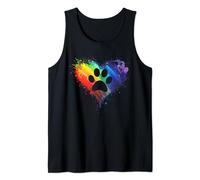 Rainbow Pawprint - Diseño de huellas de perro con corazón colorido Camiseta sin Mangas