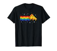 Rainbow Pixel Pizza in Space Retro Gaming Style Cosmic Slice Camiseta