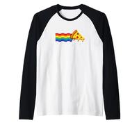 Rainbow Pixel Pizza in Space Retro Gaming Style Cosmic Slice Camiseta Manga Raglan