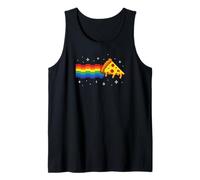 Rainbow Pixel Pizza in Space Retro Gaming Style Cosmic Slice Camiseta sin Mangas