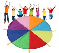 Rainbow Play Parachute - Juguete de actividad grupal al aire libre, colorido paracaídas de clase de gimnasia | Constructor de concientización sobre el equipo, juego de ejercicios de juegos, juguete de