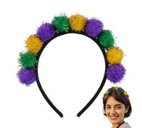 Rainbow Pom Headband - Handmade Decorative Headpiece, Soft Fabric Construction, Secure Non Slip Grip, Catching Multicolor Look | Carnival, Pride Events, Themed Parties, Photography Props