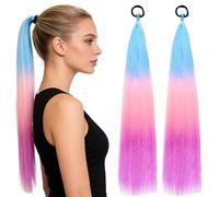 Rainbow Ponytail Extensions Mermaid Pony Tail Coloured Hair Extensions With Hair Tie 2 Packs for Girl Women Colorful Ombre 23inch