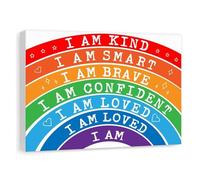 Rainbow Positive Affirmations Poster - “I Am Kind, Smart, Brave” Encouraging Canvas Wall Art for Kids, Classroom & Nursery Decor (Framed,12x18inch(30x45cm))