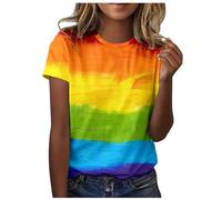 Rainbow Pride Month LGBT Arcoíris Mes del Orgullo Camiseta De Manga Corta con Cuello Y Estampado De para Mujer