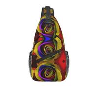Rainbow Roses - Bolso cruzado de moda con correas ajustables en diagonal, alta capacidad, deporte, viajes, trabajo, uso diario, Black, Talla única
