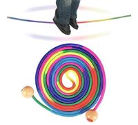 Rainbow Skipping Rope - Jump Rop | Adjustable 16.4 Ft Jump cord | Smooth Wooden Handles c0rd | Multiplayer Exercise Toy | Vibrant line for School Recess Indoor Outdoor Playground Activities