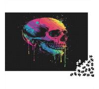 Rainbow Skull Art-Vibrant Graffiti Style Adult Challenging Puzzle Games Dripping Neon Skull for Women, Gifts for Men Age 14 Years Up 52x38cm/1000pcs