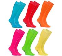 Rainbow Socks - Hombre Mujer Altos Calcetines Largos Hasta de Rodilla de Algodón - 6 Pares - Turquesa Verde Rojo Amarillo Naranja Rosa - Talla 39-41