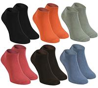 Rainbow Socks - Hombre Mujer Calcetines Cortos Colores de Bambu - 6 Pares - Negro Naranja Oliva Marrón Vaquero Frambuesa - Talla 36-38