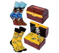 Rainbow Socks - Hombre Mujer Calcetines Piratas Novedosos en Caja - Un Calcetín de Regalo para Los Fanáticos de los Piratas - Pirate Treasure Socks - 2 pares - Talla 36-40