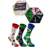 Rainbow Socks - Hombre Mujer Divertidos Calcetines Colegio - 3 Pares - Matematicas Geografia Cuaderno - Talla 41-46