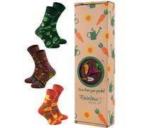 Rainbow Socks - Hombre Mujer Divertidos Calcetines Jardin - 3 Pares - Girasoles Regadera Zanahoria - Talla 41-46
