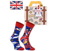 Rainbow Socks - Hombre Mujer Inglaterra Divertidos Calcetines Maleta - 1 Par - English Breakfast Tea Queen Elizabeth -Talla UE 47-50