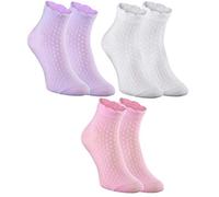 Rainbow Socks - Mujer Niñas Calcetines de Algodón con Volantes - 3 Paar - Lila, Blanco, Rosado - Talla 39-41
