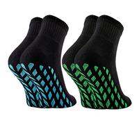 Rainbow Socks - Ninas Calcetines Antideslizantes de Deporte Brillantina - 2 pares - ABS negro + azul verde - Talla 24-29