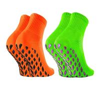 Rainbow Socks - Ninas Calcetines Antideslizantes de Deporte Brillantina - 2 pares - verde naranja - Talla 24-29