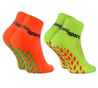 Rainbow Socks - Niñas Niños Calcetines Antideslizantes de Deporte - 2 Pares - Naranja Verde - Talla 30-35