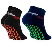 Rainbow Socks - Niñas Niños Calcetines Antideslizantes de Deporte - 2 Pares - Negro Azul - Talla 30-35