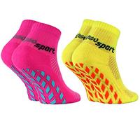 Rainbow Socks - Niñas Niños Calcetines Antideslizantes de Deporte - 2 Pares - Rosa Amarillo - Talla 30-35