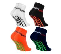 Rainbow Socks - Niñas Niños Calcetines Antideslizantes de Deporte - 4 Pares - Bianco Negro Naranja Azul - Talla 24-29