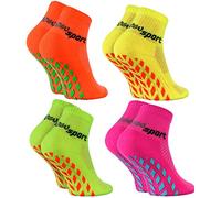 Rainbow Socks - Niñas Niños Calcetines Antideslizantes de Deporte - 4 Pares - Naranja Verde Amarillo Rosa - Talla 24-29
