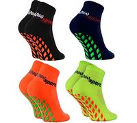 Rainbow Socks - Niñas Niños Calcetines Antideslizantes de Deporte - 4 Pares - Negro Azul Naranja Verde - Talla 24-29